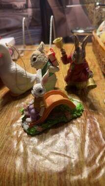 Vintage Midwest Cottontail Lane Resin Bunny Figurine Set with Bridge and Rabbit